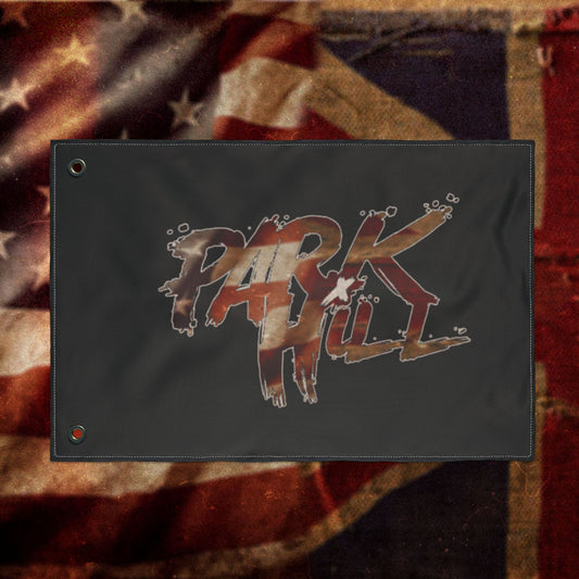 Dual Citizenship "PARK HILL" Double-Sided Flag | Dark Grunge  Logo Banner