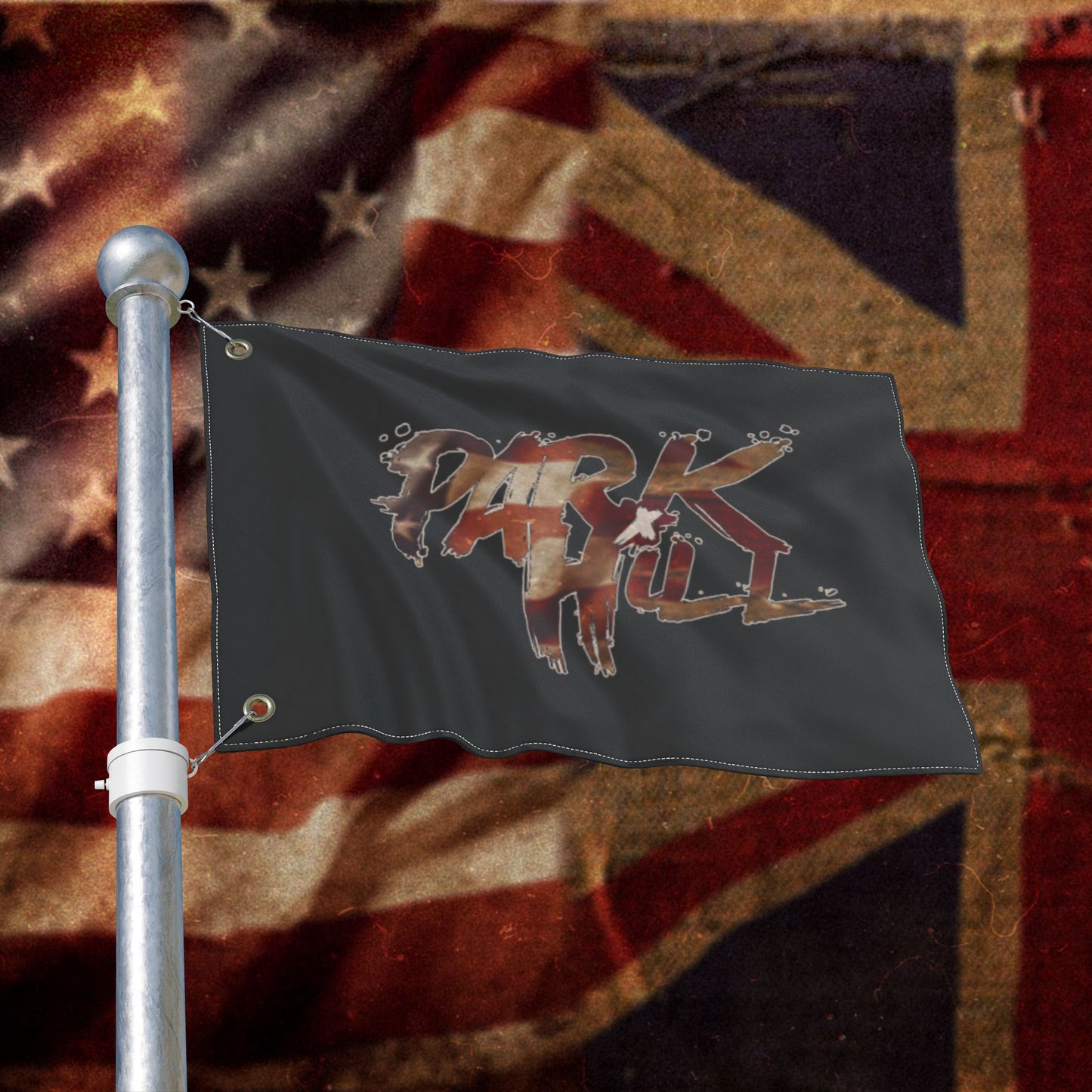 Dual Citizenship "PARK HILL" Double-Sided Flag | Dark Grunge  Logo Banner